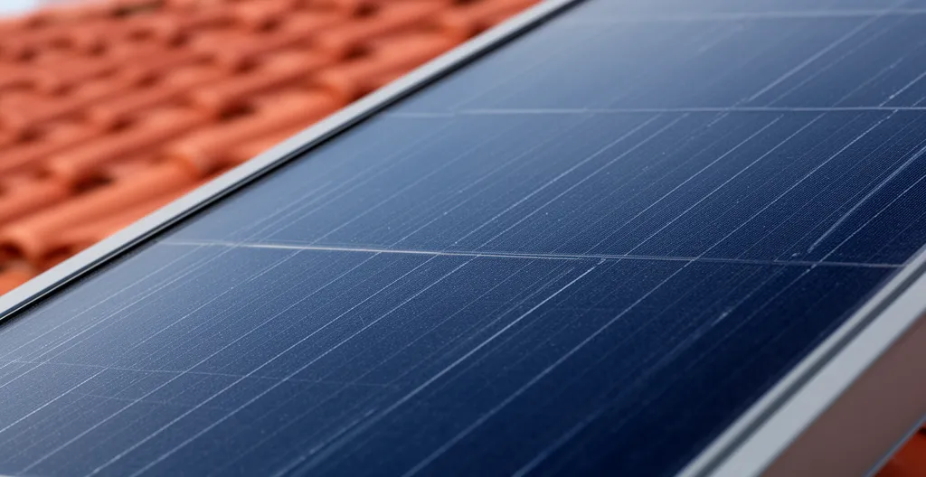 Gros plan sur la surface d'un panneau solaire montrant les cellules photovoltaïques