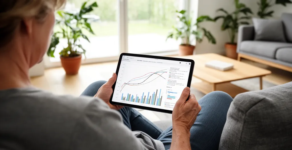 Propriétaire consultant une application de suivi de production solaire sur tablette